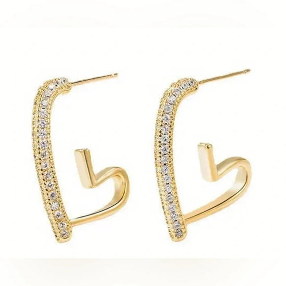 NWT gold and rhinestone heart shaped earrings - Picture 2 of 3